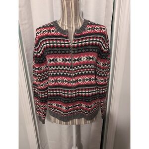 Skyr Cardigan Women Medium Red Black Fair Isle Full Zip Sweater Cottage Y2K Boho